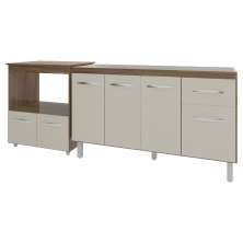 Balcão Armário Cozinha Gabinete de Pia 140 cm Camila e Balcão Amanda Para Microondas e Forno Elétrico Savana Off White 