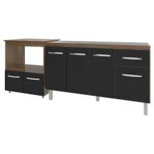 Balcão Armário Cozinha Gabinete de Pia 140 cm Camila e Balcão Amanda Para Microondas e Forno Elétrico Savana Preto 