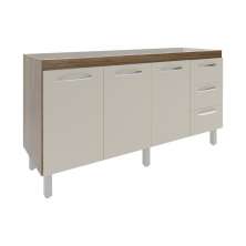 Balcão Armário Cozinha Gabinete para Pia 148 cm 3 Gavetas e 3 Portas Deise Savana Off White 