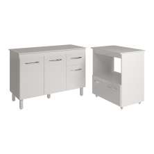 Balcão Armário Gabinete Aline 118 cm com Tampo Tampão e Balcão Amanda para Forno e Microondas Branco 