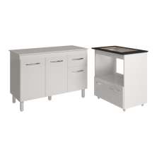Balcão Armário Gabinete Aline 118 cm com Tampo Tampão e Balcão Evelyn para Cooktop 5 Bocas Branco 