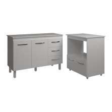 Balcão Armário Gabinete Bruna 118 cm com Tampo Tampão e Balcão Amanda para Forno e Microondas Branco 
