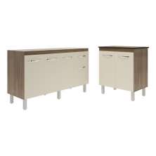 Balcão Armário Gabinete Para Pia 138 cm Camila e Balcão Fran Para Cooktop 4 Bocas Savana Off White 