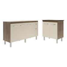 Balcão Armário Gabinete Para Pia 138 cm Camila e Balcão Para Cooktop 5 Bocas Fran Savana Off White 