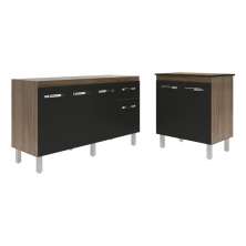 Balcão Armário Gabinete Para Pia 138 cm Camila e Balcão Para Cooktop 5 Bocas Fran Savana Preto 