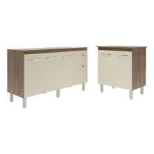 Balcão Armário Gabinete Para Pia 138 cm Camila e Balcão Para Microondas ou Forno Elétrico Jane Savana Off White 