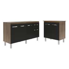 Balcão Armário Gabinete Para Pia 138 cm Camila e Balcão Para Microondas ou Forno Elétrico Jane Savana Preto 