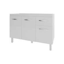 Balcão Armário Gabinete Para Pia de Cozinha 118 cm Aline 3 Portas e 1 Gaveta Branco 