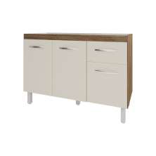 Balcão Armário Gabinete Para Pia de Cozinha 118 cm Aline 3 Portas e 1 Gaveta Savana Off White 