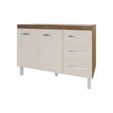 Balcão Armário Gabinete Para Pia de Cozinha 118 cm Bruna 2 Portas e 3 Gaveta Savana Off White 