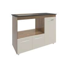 Balcão Armário Gabinete de Cozinha Para Fogão Cooktop 4 Bocas e Forno 3 Portas Alana Mobília Decor Savana Off White 