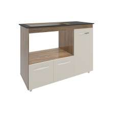 Balcão Armário Gabinete de Cozinha Para Fogão Cooktop 5 Bocas e Forno 3 Portas Alana Mobília Decor Savana Off White 