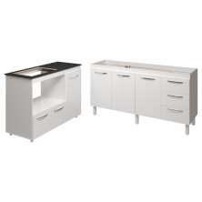 Balcão Armário Gabinete de Pia 150 cm Deise e Balcão Alana Para Fogão Cooktop 4 Bocas e Forno Elétrico Branco 