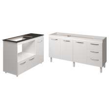 Balcão Armário Gabinete de Pia 150 cm Deise e Balcão Alana Para Fogão Cooktop 5 Bocas e Forno Elétrico Branco 