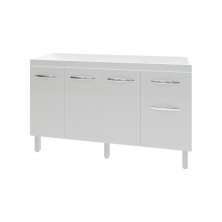 Balcão Cozinha Armário Gabiente Pia de 140 cm com 4 Portas e 1 Gavetas Camila Branco 