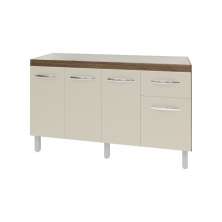 Balcão Cozinha Armário Gabiente Pia de 140 cm com 4 Portas e 1 Gavetas Camila Savana Off White 