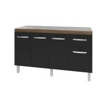 Balcão Cozinha Armário Gabiente Pia de 140 cm com 4 Portas e 1 Gavetas Camila Savana Preto 
