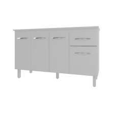 Balcão Cozinha Armário Gabinete Camila Branco Com Tampo Tampão 140 cm Mobília Decor Branco 