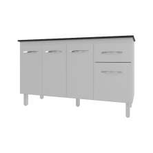 Balcão Cozinha Armário Gabinete Camila Branco Com Tampo Tampão 140 cm Mobília Decor Preto 