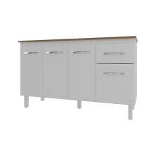 Balcão Cozinha Armário Gabinete Camila Branco Com Tampo Tampão 140 cm Mobília Decor Savana 