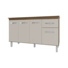 Balcão Cozinha Armário Gabinete Camila Savana Off White Com Tampo Tampão 140 cm Mobília Decor Savana 