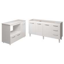 Balcão Cozinha Armário Gabinete de Pia 150 cm Deise e Balcão Lilian Para Microondas e Forno Elétrico Branco 