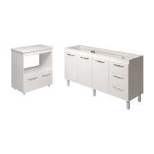 Balcão Cozinha Armário Gabinete de Pia 160 cm Estela e Balcão para Forno Elétrico e Microondas Amanda Branco 