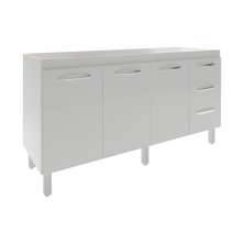Balcão Cozinha Armário Gabinete para Pia 157 cm 3 Portas e 3 Gavetas Estela Branco 
