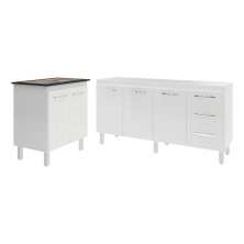 Balcão Cozinha Gabinete Para Pia 138 cm Carine e Balcão Fran Para Cooktop 5 Bocas Branco 