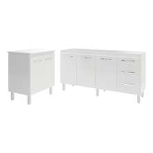 Balcão Cozinha Gabinete Para Pia 138 cm Carine e Balcão Jane Para Microondas ou Forno Elétrico Branco 