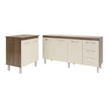 Balcão Cozinha Gabinete Para Pia 138 cm Carine e Balcão Jane Para Microondas ou Forno Elétrico Savana Off White 