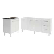 Balcão Cozinha Gabinete Para Pia 138 cm Carine e Balcão Para Cooktop 4 Bocas Fran Branco 