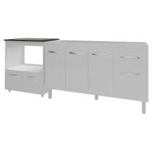 Balcão Cozinha Gabinete de Pia 140 cm Camila e Balcão Evelyn Para Fogão Cooktop 4 Bocas e Forno Elétrico Branco 