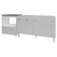 Balcão Cozinha Gabinete de Pia 140 cm Camila e Balcão Evelyn Para Fogão Cooktop 5 Bocas e Forno Elétrico Branco 