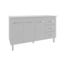 Balcão Gabinete Armário Cozinha Carine Branco com Tampo Tampão 140 cm Mobília Decor Branco 