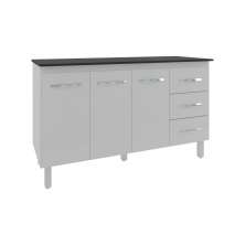 Balcão Gabinete Armário Cozinha Carine Branco com Tampo Tampão 140 cm Mobília Decor Preto 