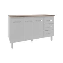 Balcão Gabinete Armário Cozinha Carine Branco com Tampo Tampão 140 cm Mobília Decor Savana 