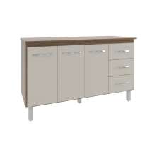 Balcão Gabinete Armário Cozinha Carine Savana Off White com Tampo Tampão 140 cm Mobília Decor Savana 