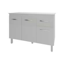 Balcão Gabinete Para Pia 118 cm Cozinha Aline Branco com Tampo Tampão 120 cm Branco 