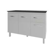 Balcão Gabinete Para Pia 118 cm Cozinha Aline Branco com Tampo Tampão 120 cm Preto 
