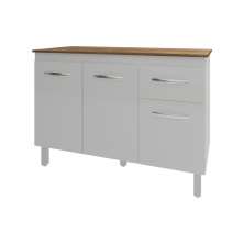 Balcão Gabinete Para Pia 118 cm Cozinha Aline Branco com Tampo Tampão 120 cm Savana 