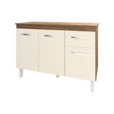 Balcão Gabinete Para Pia 118 cm Cozinha Aline Savana Off White com Tampo Tampão 120 cm Savana 