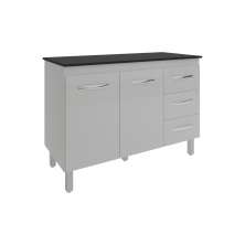 Balcão Gabinete Para Pia 118 cm Cozinha Bruna Branco com Tampo Tampão 120 cm Preto 