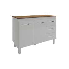 Balcão Gabinete Para Pia 118 cm Cozinha Bruna Branco com Tampo Tampão 120 cm Savana 