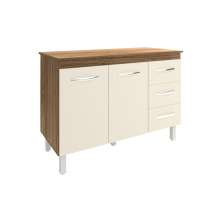 Balcão Gabinete Para Pia 118 cm Cozinha Bruna Savana Off White com Tampo Tampão 120 cm Savana 