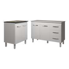 Balcão Para Cooktop 4 Bocas Fran Branco e Armário Bruna 118 cm Cozinha Gabinete Branco com Tampo Tampão Branco 