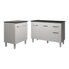 Balcão Para Cooktop 4 Bocas Fran e Armário Aline 118 cm Cozinha Gabinete Branco com Tampo Tampão Preto 
