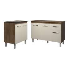 Balcão Para Cooktop 4 Bocas Fran e Armário Aline 118 cm Cozinha Gabinete Savana Off White com Tampo Tampão 