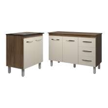 Balcão Para Cooktop 4 Bocas Fran e Armário Bruna 118 cm Cozinha Gabinete Savana Off White com Tampo Tampão Savana 