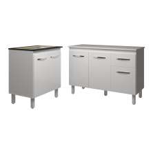 Balcão Para Cooktop 5 Bocas Fran Branco e Armário Aline 118 cm Cozinha Gabinete Branco com Tampo Tampão Branco 